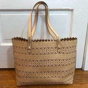 Stella & Dot large laser cut tan leather tote bag